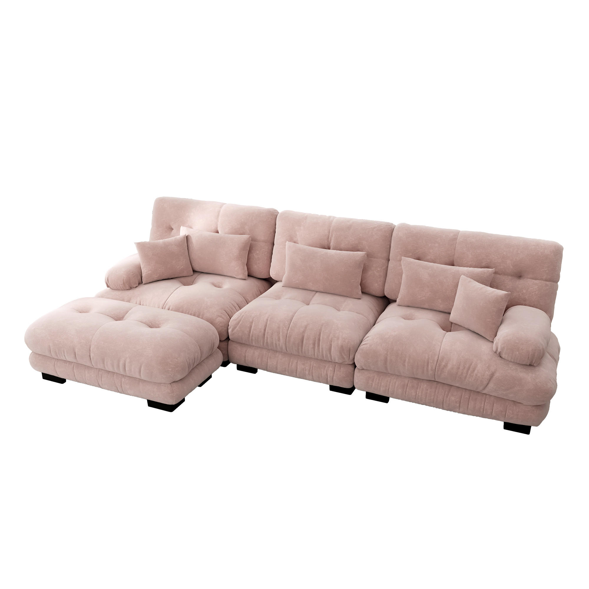 ECKSOFA DE-34065 L-förmig mit Ottoman Rosa - Pink, Holz (145/313cm) - ComfortXL