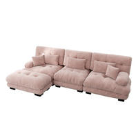 ECKSOFA DE-34065 L-förmig mit Ottoman Rosa - Pink, Holz (145/313cm) - ComfortXL