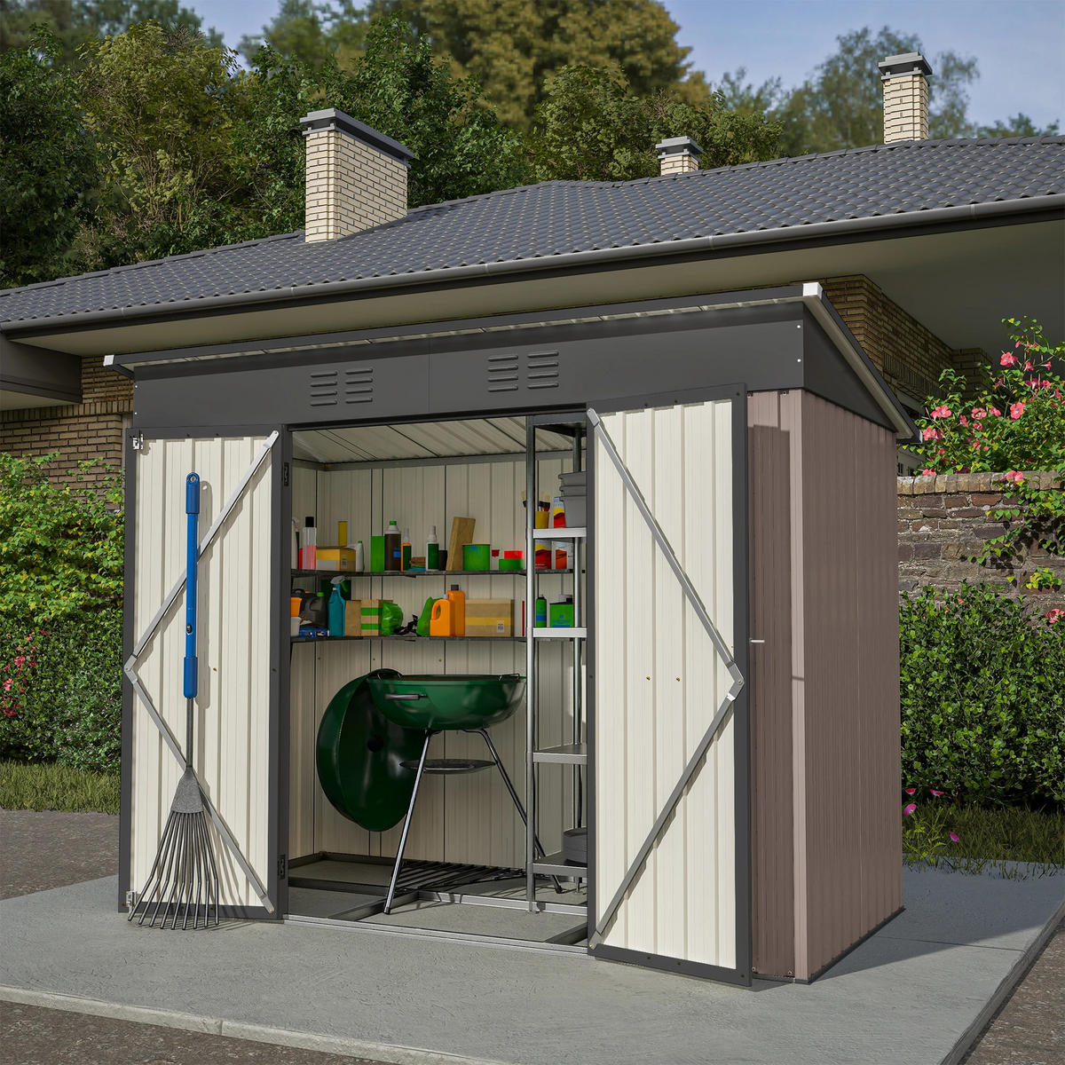 GARTENSCHUPPEN 8x4 FT, braun, mit Metallgrundlage - Braun, Metall (243/182/122cm) - Kaket