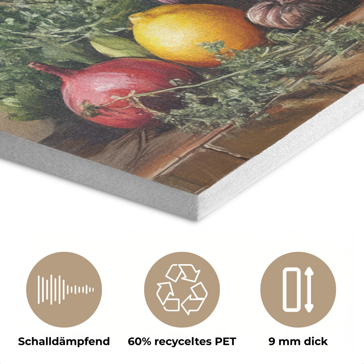 AKUSTIKBILD Stilleben - Kräuter - Gewürze - Früchte - Farbenfroh Akustikpaneele 90x60 cm - Grün, Kunststoff (90/60/0.9cm) - MuchoWow