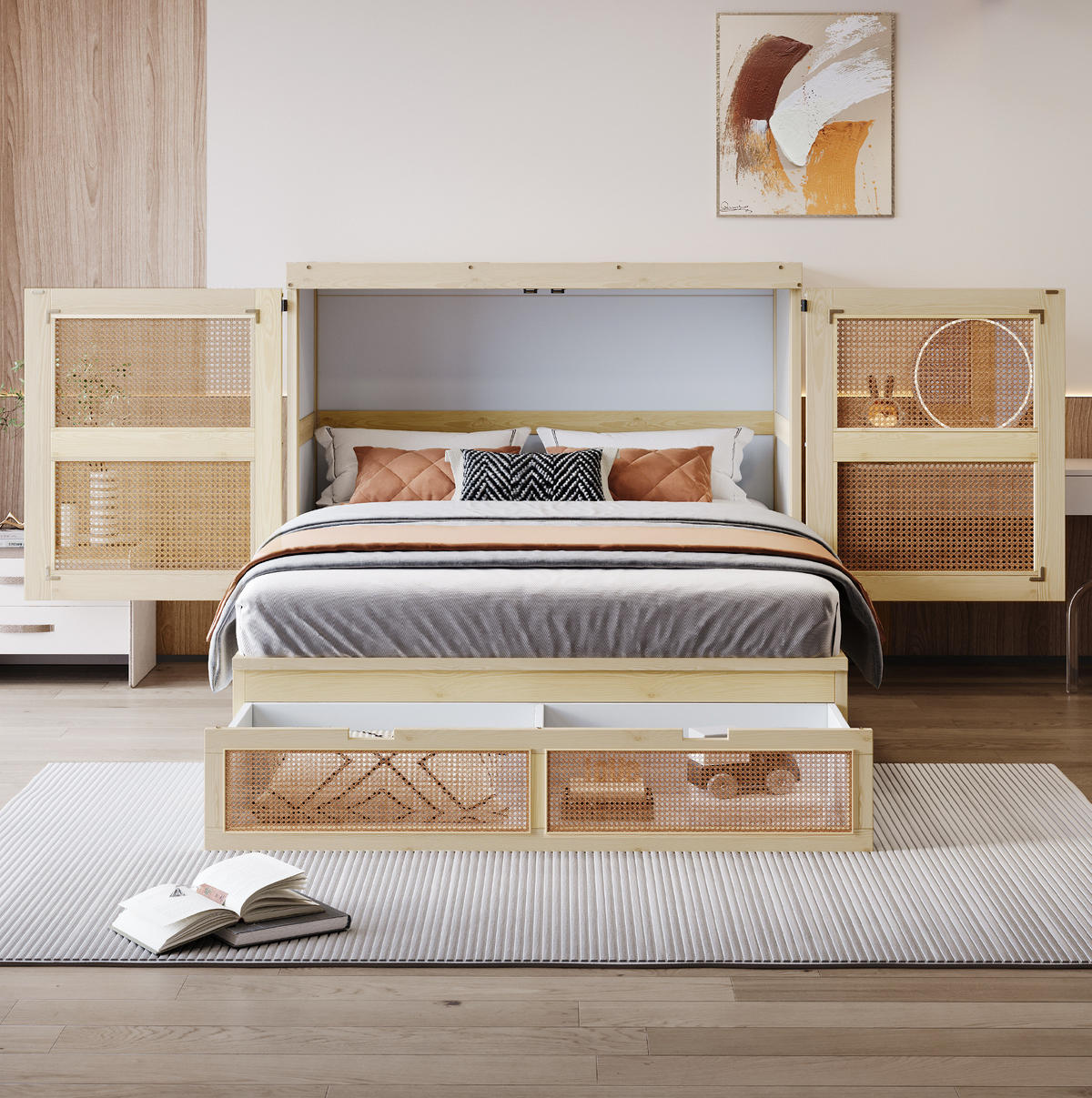 KLAPPBETT 140/200 cm aus Holz – vertikal, mit Stauraum - Naturfarben, Holzwerkstoff (140/200cm) - BEAOK