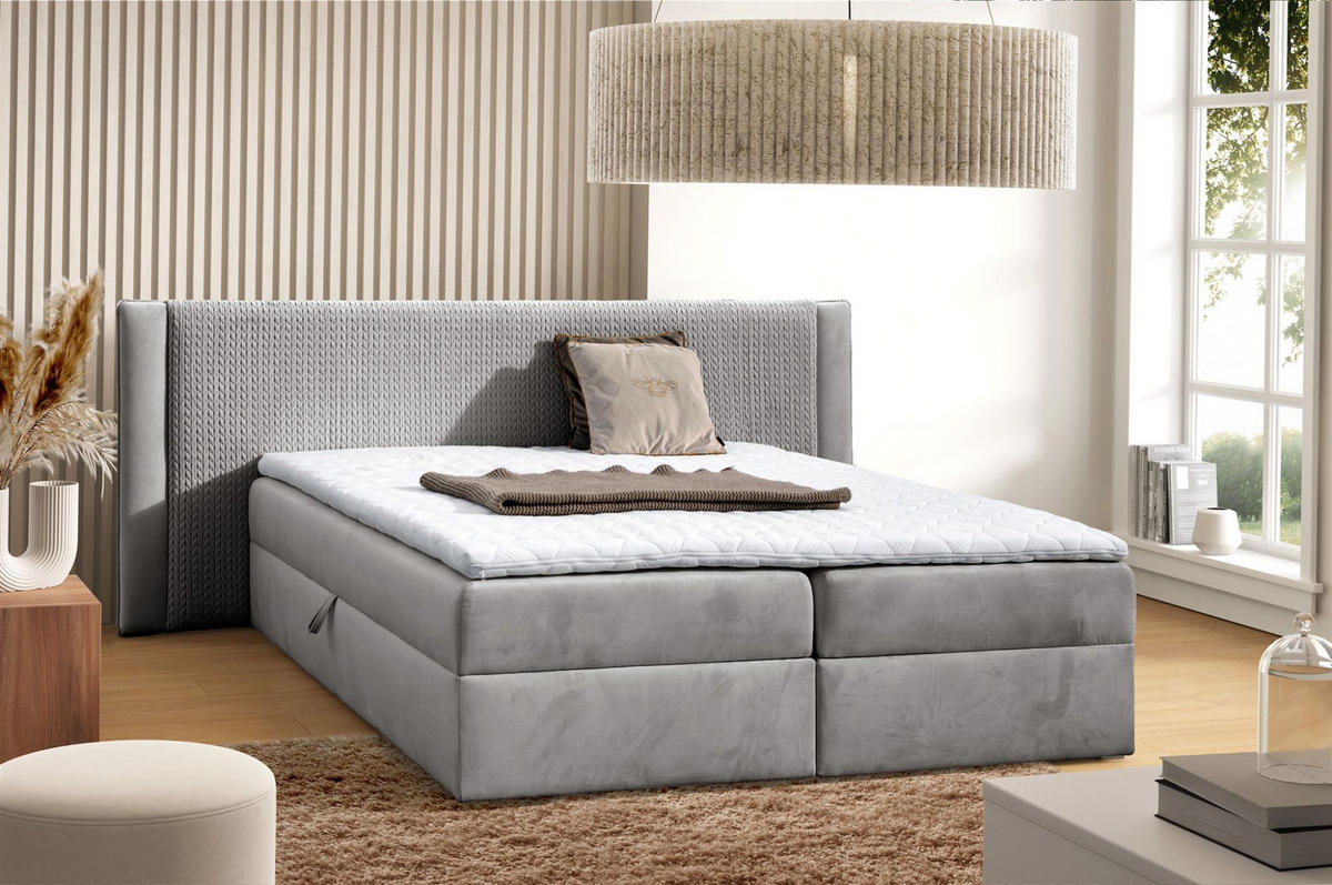 BOXBETT Cedric In Magic Velvet - Hellgrau, Holzwerkstoff/Textil (120/200cm) - Fun Möbel