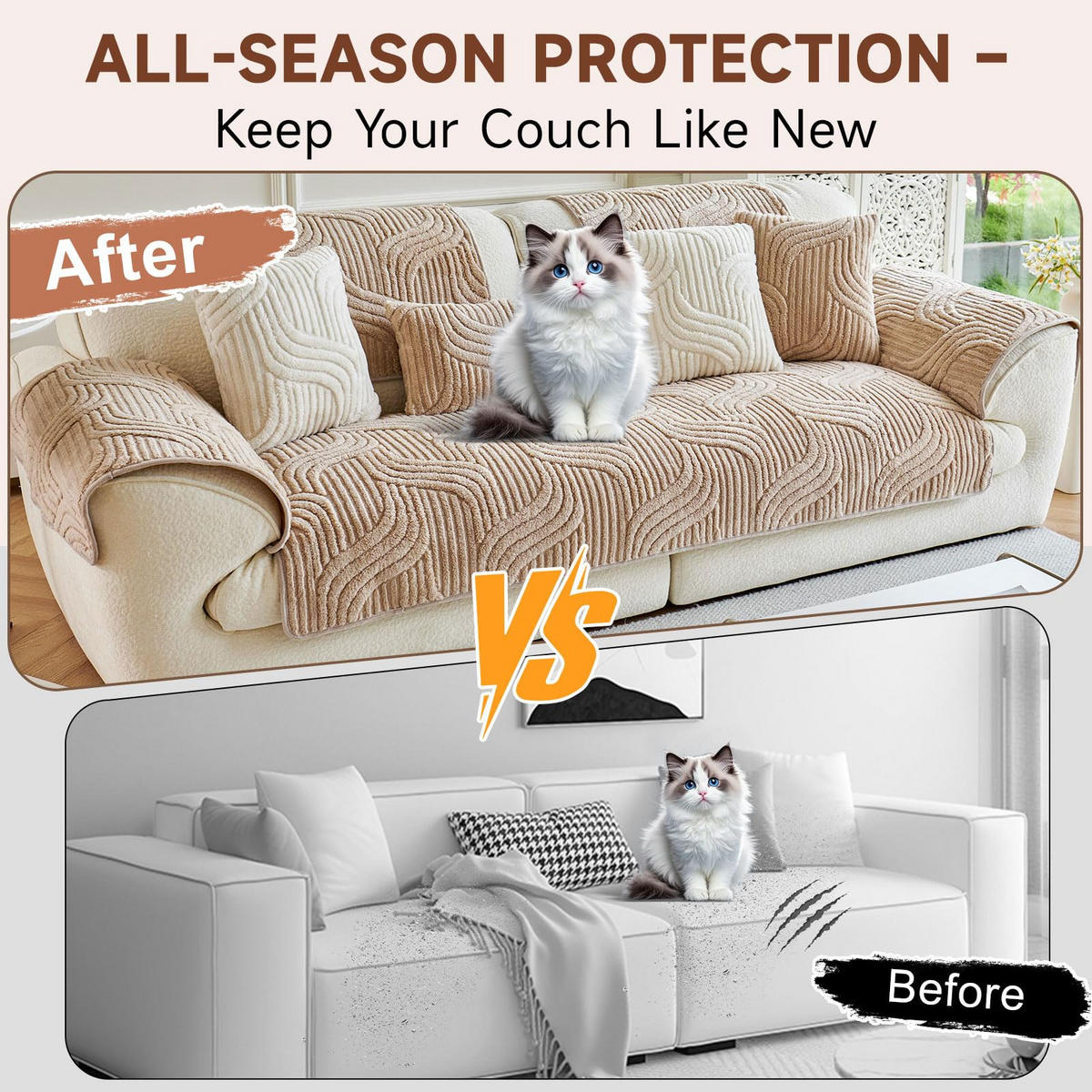 SOFAÜBERWURF Hellbraun 1 Stück Luxuriöses Plüschmaterial - Hellbraun, Textil (90/0.03/210cm) - Kaket