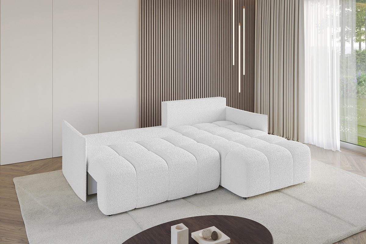 ECKSOFA Ottomane rechts LONLI-L 251x189x68 Weiß Bouclé - Weiß, Holzwerkstoff/Kunststoff (189/251cm) - ALTDECOR