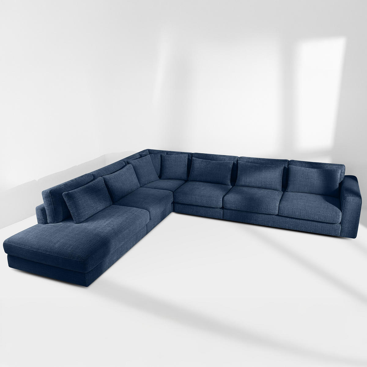 ECKSOFA XL links VERUS - Dunkelblau, Holz/Holzwerkstoff (377/328cm) - KONSIMO®