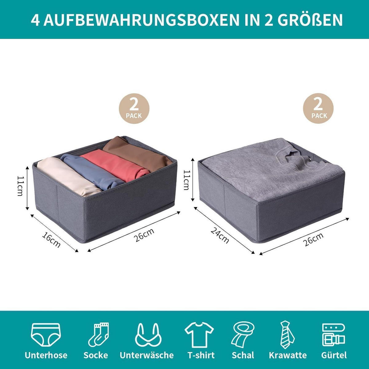 SCHUBLADEN Organizer 4er Set Grau 50x58 cm - Multicolor, Textil (24/11/26cm)