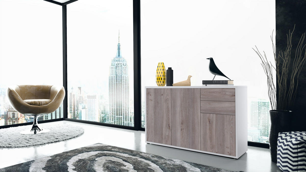 KOMMODE Ben Front in Eiche Nordic - Silbereichenfarben, Holzwerkstoff (117/74/36cm) - Vladon
