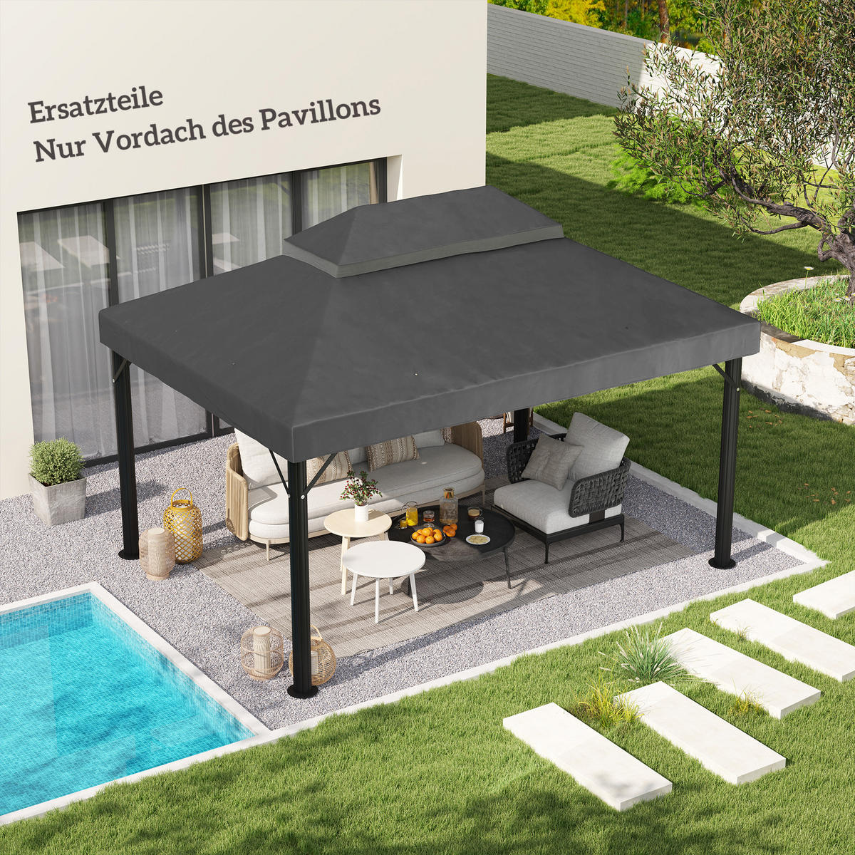 ERSATZDACH für Gartenpavillon 3 x 4 m - Dunkelgrau, Textil (300/1/400cm) - Outsunny