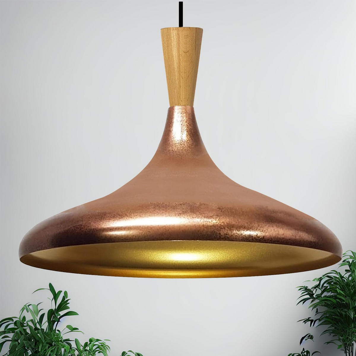 PENDELLEUCHTE Champion Holz 35/30 cm - Goldfarben/Kupferfarben, Metall (35/30cm) - Bamyum