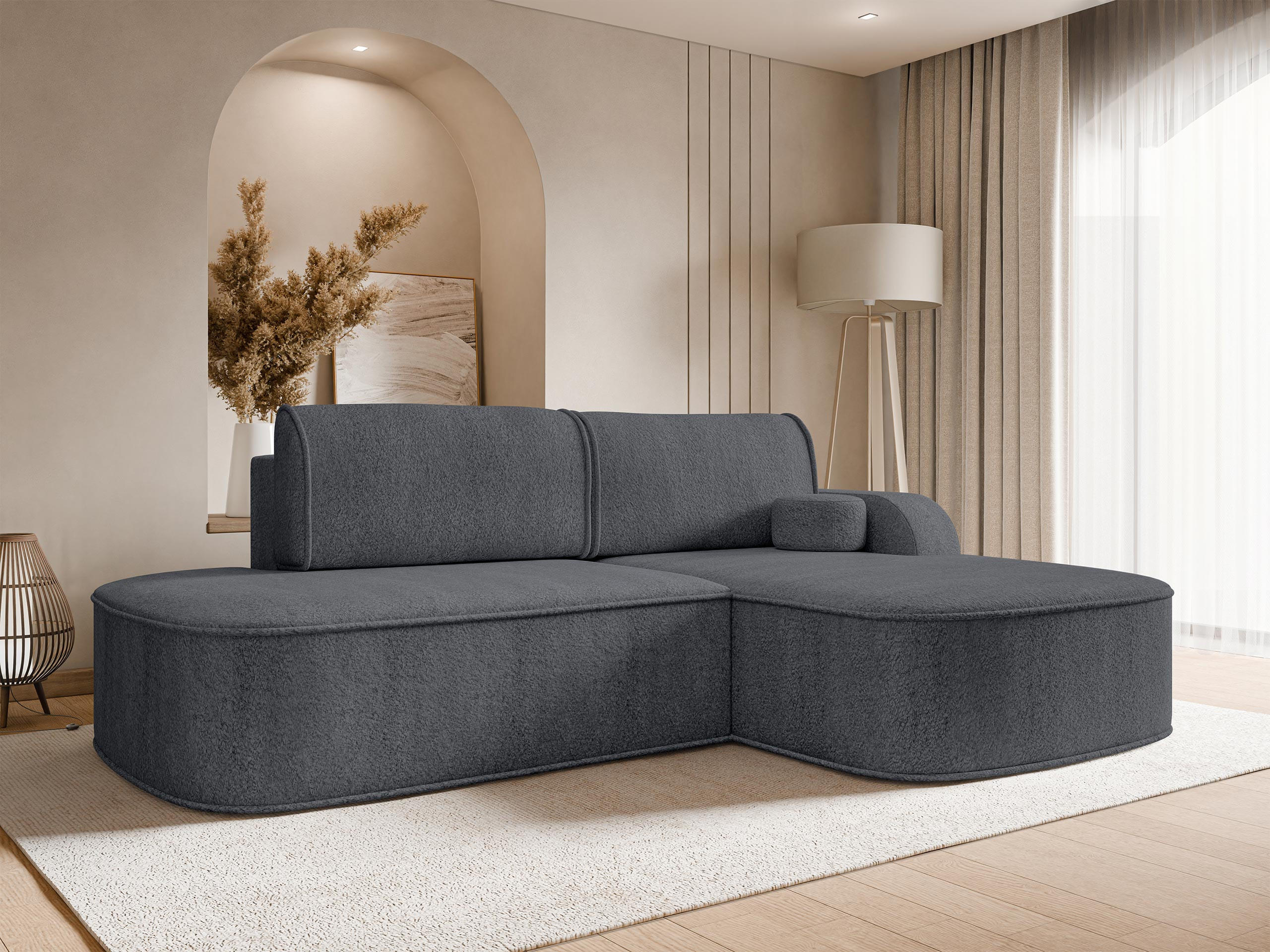 ECKSOFA Koro, Seite: Rechts - Dunkelgrau/Schwarz, Holz/Kunststoff (256/177cm) - MIRJAN24