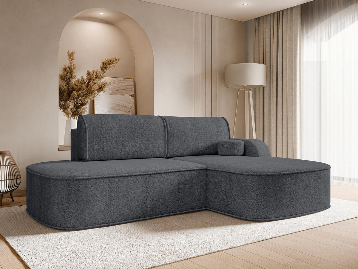 ECKSOFA Koro, Seite: Rechts - Dunkelgrau/Schwarz, Holz/Kunststoff (256/177cm) - MIRJAN24