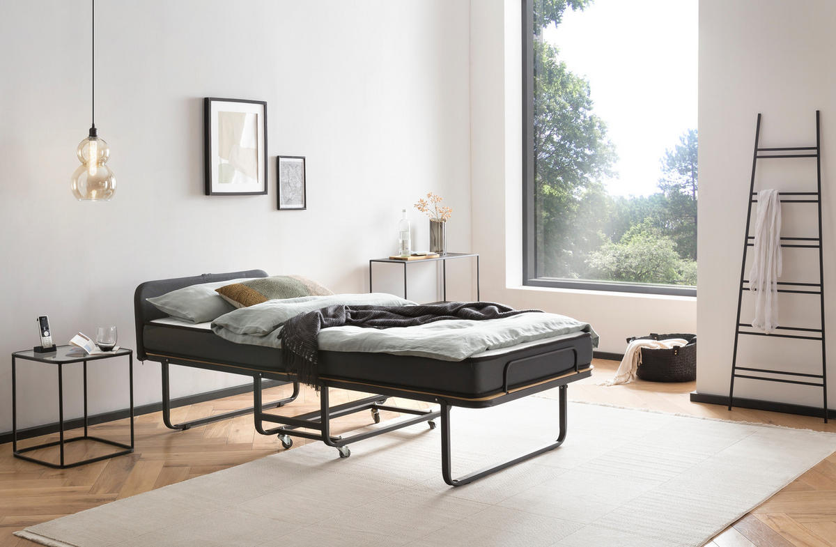 GÄSTEBETT GB100 - 90x200 cm mit Federkern Matratze - Schwarz, Metall (90/200cm) - BED BOX