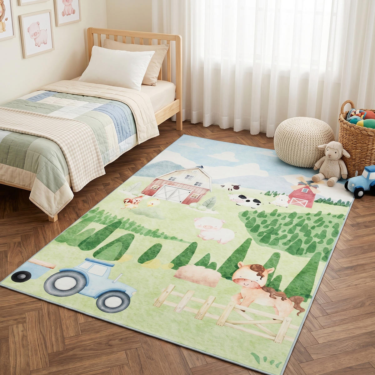 KINDERTEPPICH KIDS Grün Bauernhof 140/200 cm - Grün, Textil (140/200cm) - Tapiso