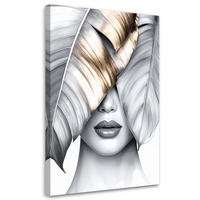LEINWANDBILD Frau und silberne und goldene Bananenblätter 80x120cm - Grau, Textil (80/120cm) - Feeby