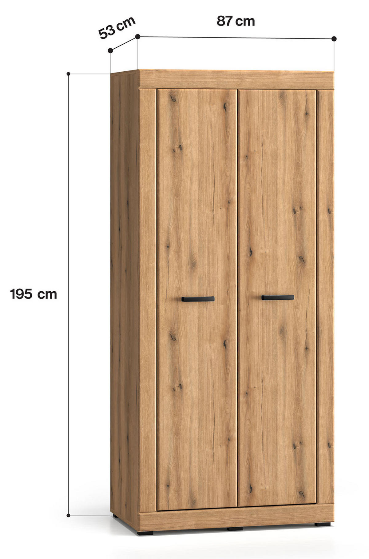KLEIDERSCHRANK Dora Evoke Eiche 87 / 53 / 195cm - Eichefarben, Holz/Holzwerkstoff (87/195/53cm) - Feldmann-Wohnen