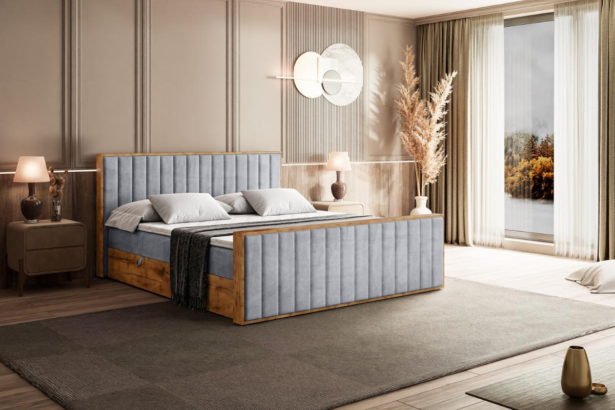 BOXBETT mit Matratze H4 und Lattenrost - LOLLI4-Z - 140x200 - Grau Monolith - Grau, Holzwerkstoff (140/200cm) - ALTDECOR