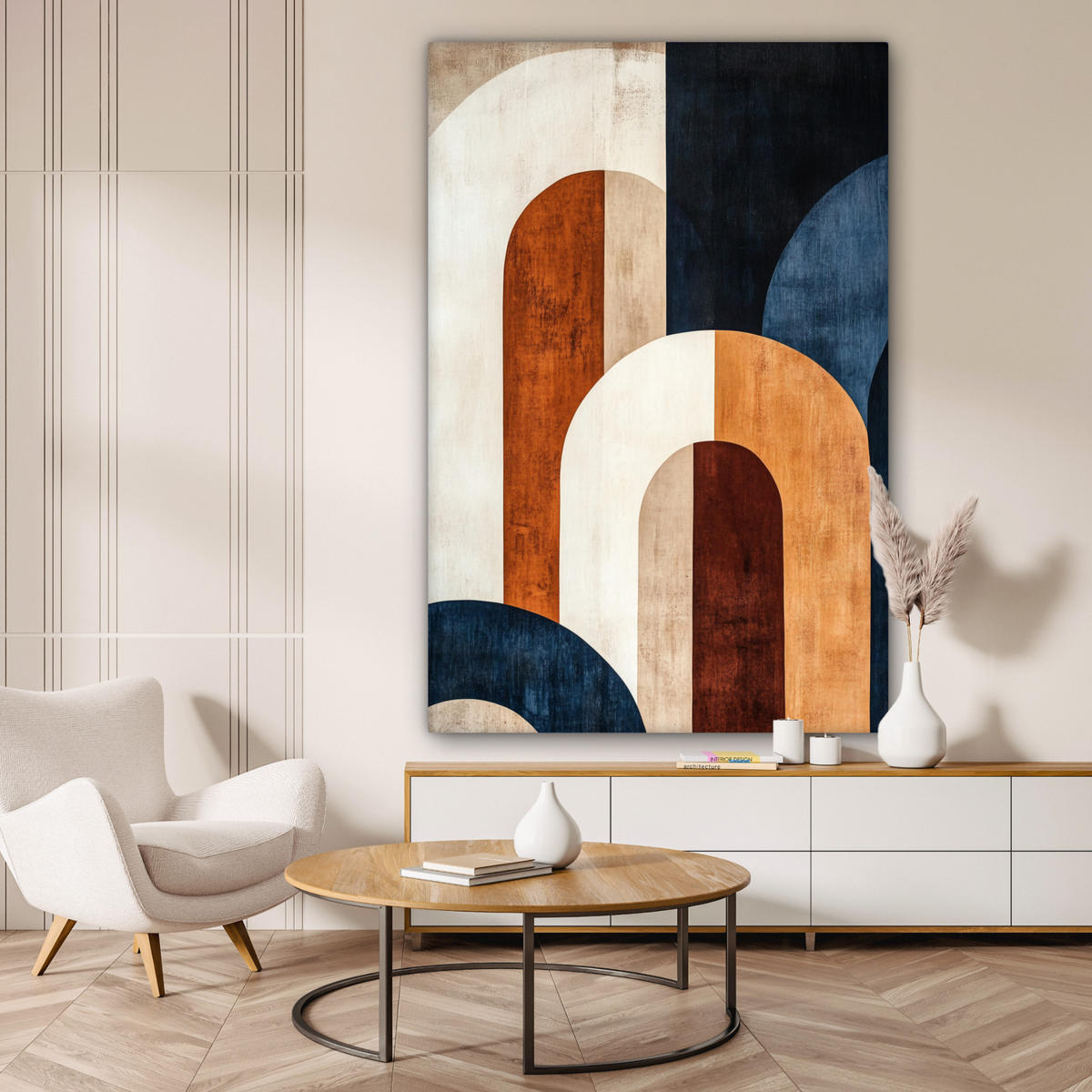 LEINWANDBILD Abstrakt - Formen - Dunkelblau 90x140 cm - Cognac, Textil (90/140cm) - MuchoWow