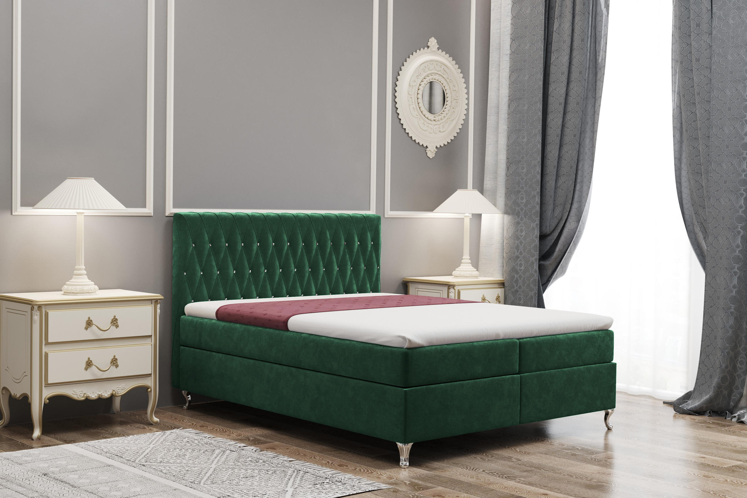BOXBETT Mit Bettkasten Und Matratze KATE Stoff Riviera Grün 120x200 cm H2-Pocket - Grün, Holz/Textil (120/200cm) - Kaiser Möbel