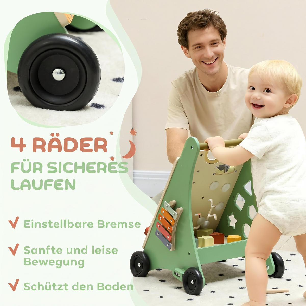 LAUFLERNWAGEN MDF Sperrholz Grün - Grün, Holz (33.5/46.8/36cm) - AIYAPLAY