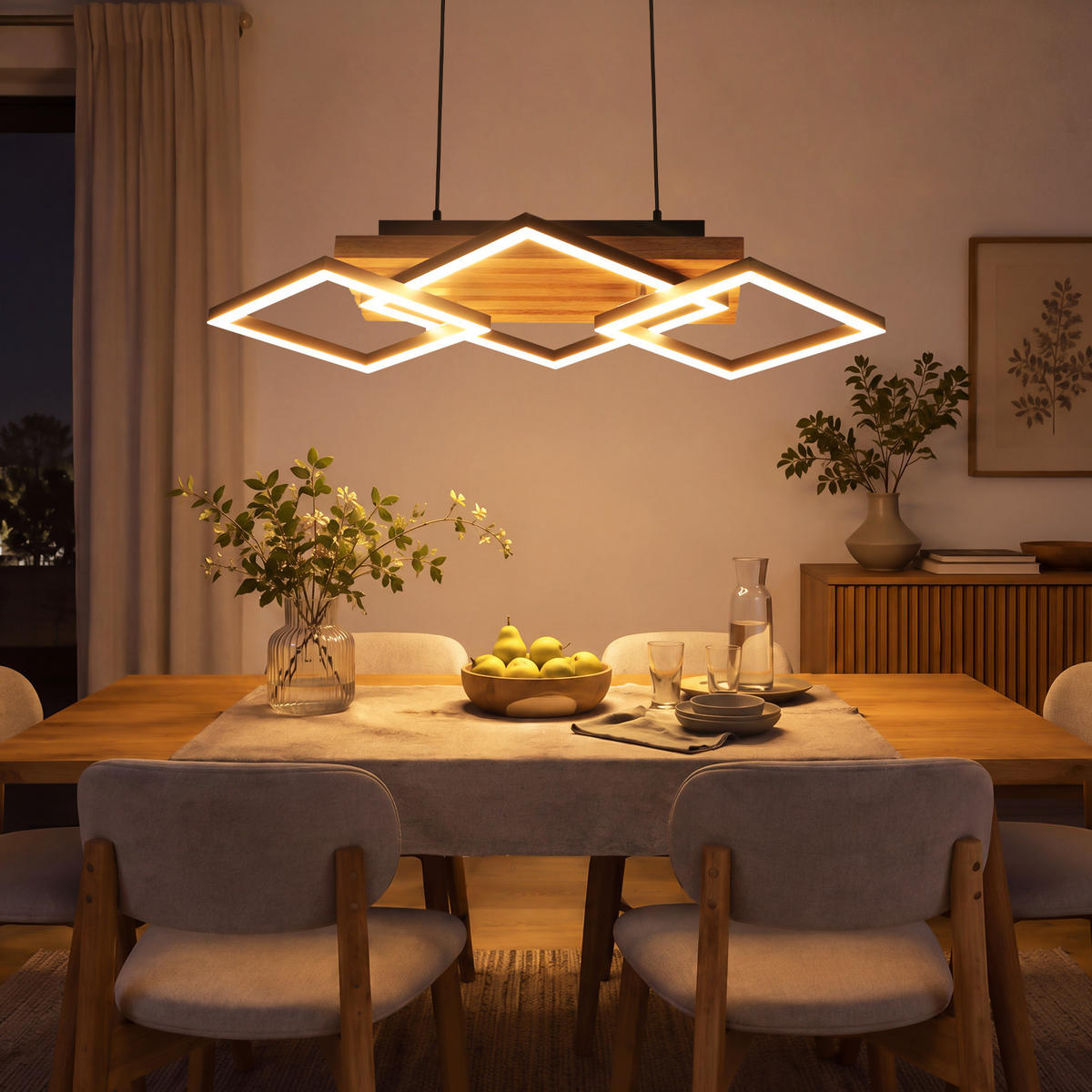LED PENDELLEUCHTE Xandris 55/31/120 cm - Schwarz/Braun, Holz/Metall (55/31/120cm) - ZMH