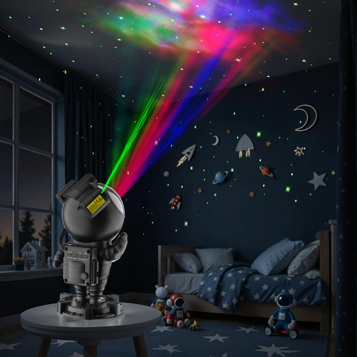 LED-STERNENHIMMEL-PROJEKTOR Astronaut,Bluetooth- und Music-Funktion mit 8 Sounds sowie Timer,schwarz - Schwarz, Kunststoff (11.5/12/23.5cm) - tectake