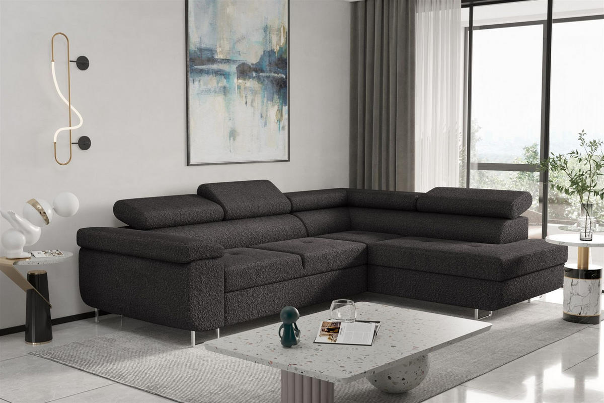 ECKSOFA Jade Mit Schlaffunktion - Schwarz, Holzwerkstoff/Textil (275/202cm) - Fun Möbel