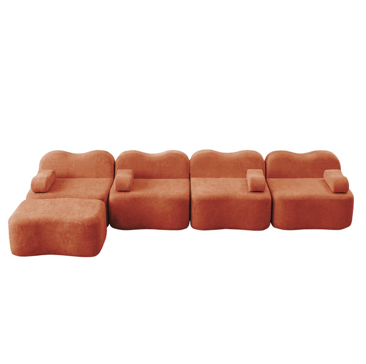 ECKSOFA 384/167/70 cm Orange aus Samt mit Wellenform und modularem Hocker - Orange, Textil (167/384cm) - OKWISH
