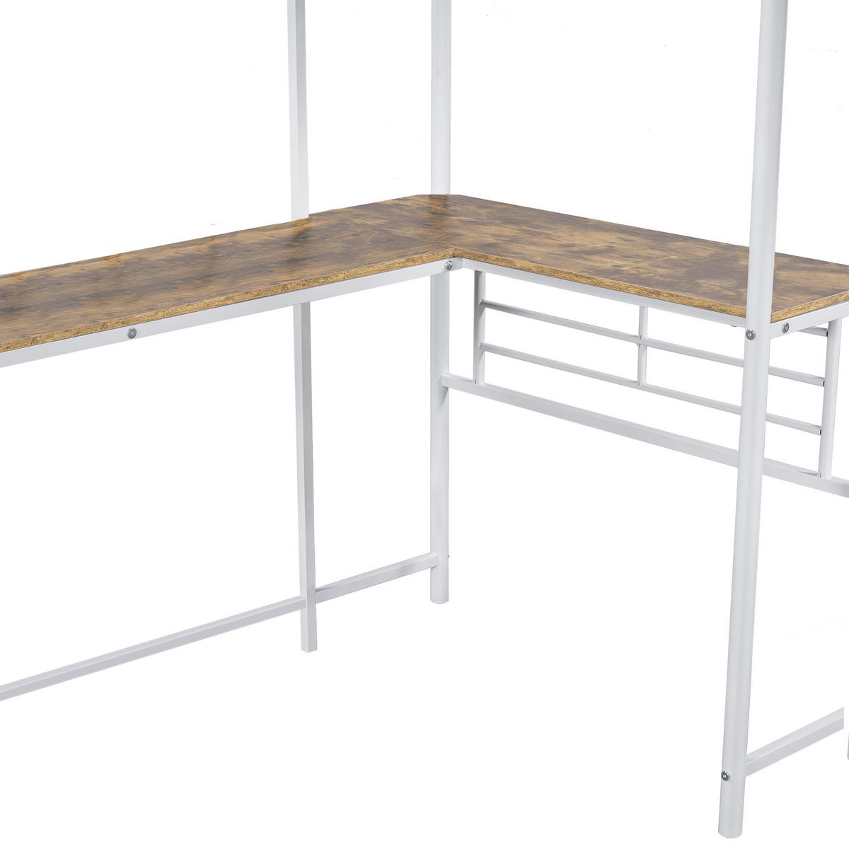 HOCHBETT 90/200 cm Weiß mit Tisch und Doppeltreppe - Weiß, Metall (140/200cm) - OKWISH