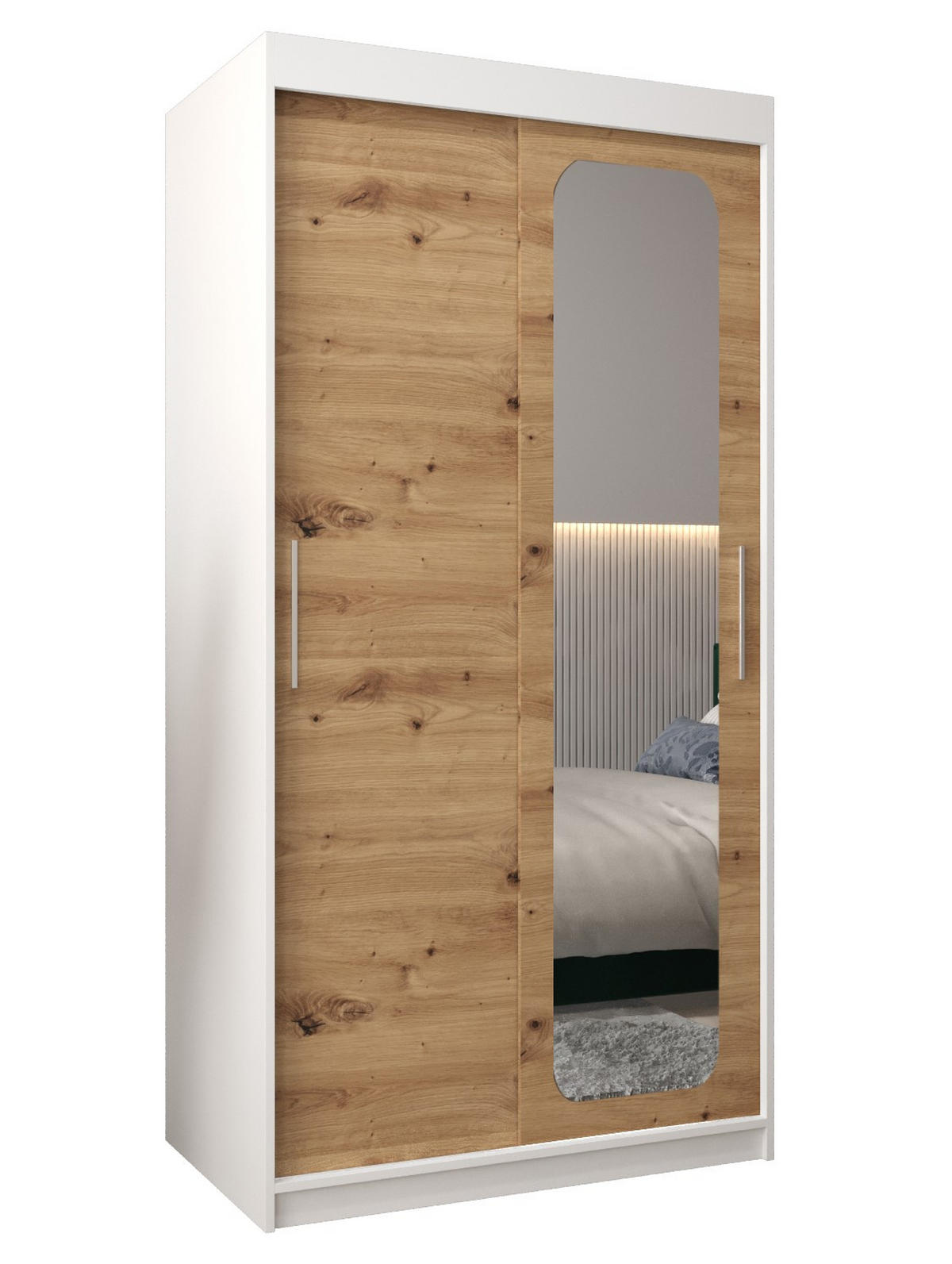 SCHWEBETÜRENSCHRANK 200/100/62 2-türig - Silberfarben/Eiche Artisan, Holz/Kunststoff (100/200/62cm) - Abiks Möbel