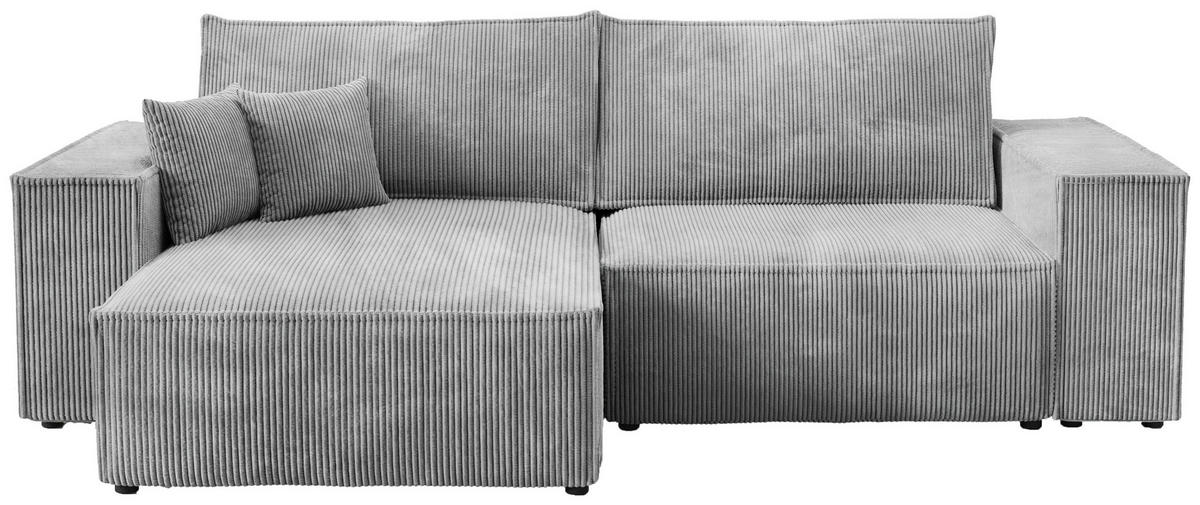 ECKSOFA Pedro mit Schlaffunktion Hellgrau Cord - Hellgrau, Textil (255/153cm) - Bromarkt