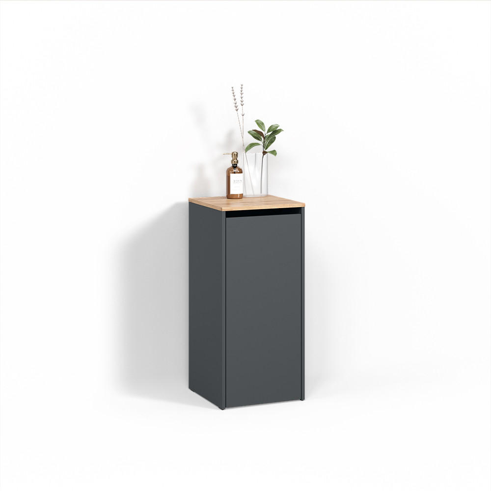 BADSCHRANK Paolina Anthrazit/Goldkraft Eiche 40.2 x 88.2 cm mit Wäschkorb - Honigeiche/Anthrazit, Holzwerkstoff (40.2/88.2/40.5cm) - Livinity®