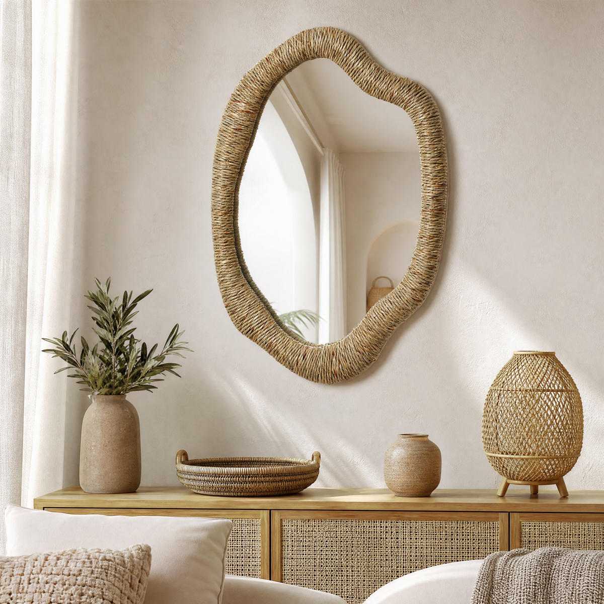 50CM Wandspiegel HTA0407 - Dunkelgelb, Naturmaterialien (3.5/75/50cm) - Hometopia