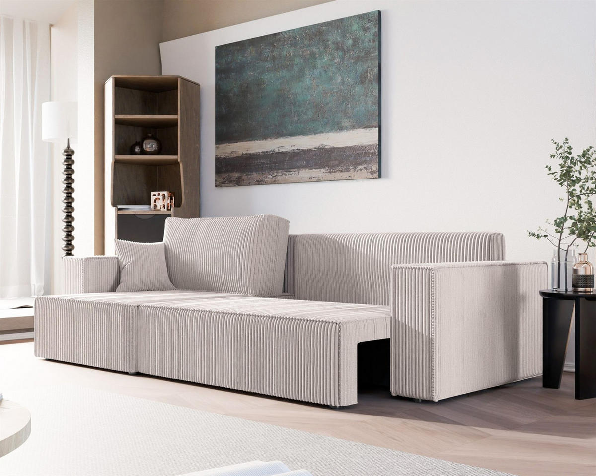 ECKSOFA Adara Max Mit Schlaffunktion - Weiß, Holzwerkstoff/Textil (276/145cm) - Fun Möbel