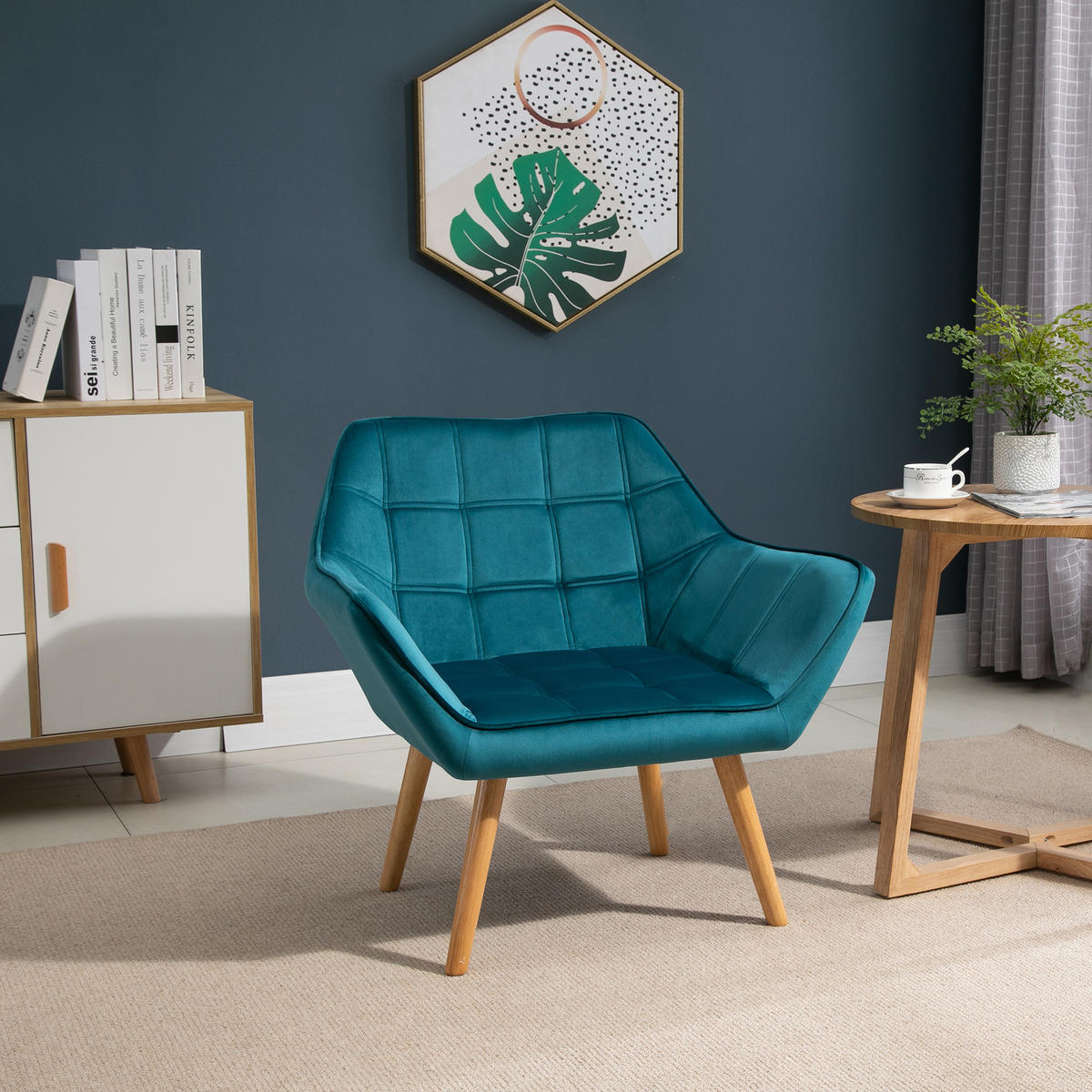 EINZELSESSEL, Relaxsessel, Sessel, Grün - Türkis, Kunststoff (62/72.5/64cm) - HOMCOM