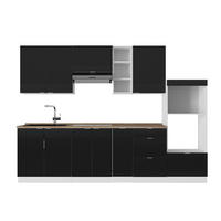 KÜCHENZEILE Fame-Line, Schwarz gestreift/Weiß, 280 cm, AP Eiche - Schwarz/Weiß, Holzwerkstoff (280/81.6/60cm) - Vicco