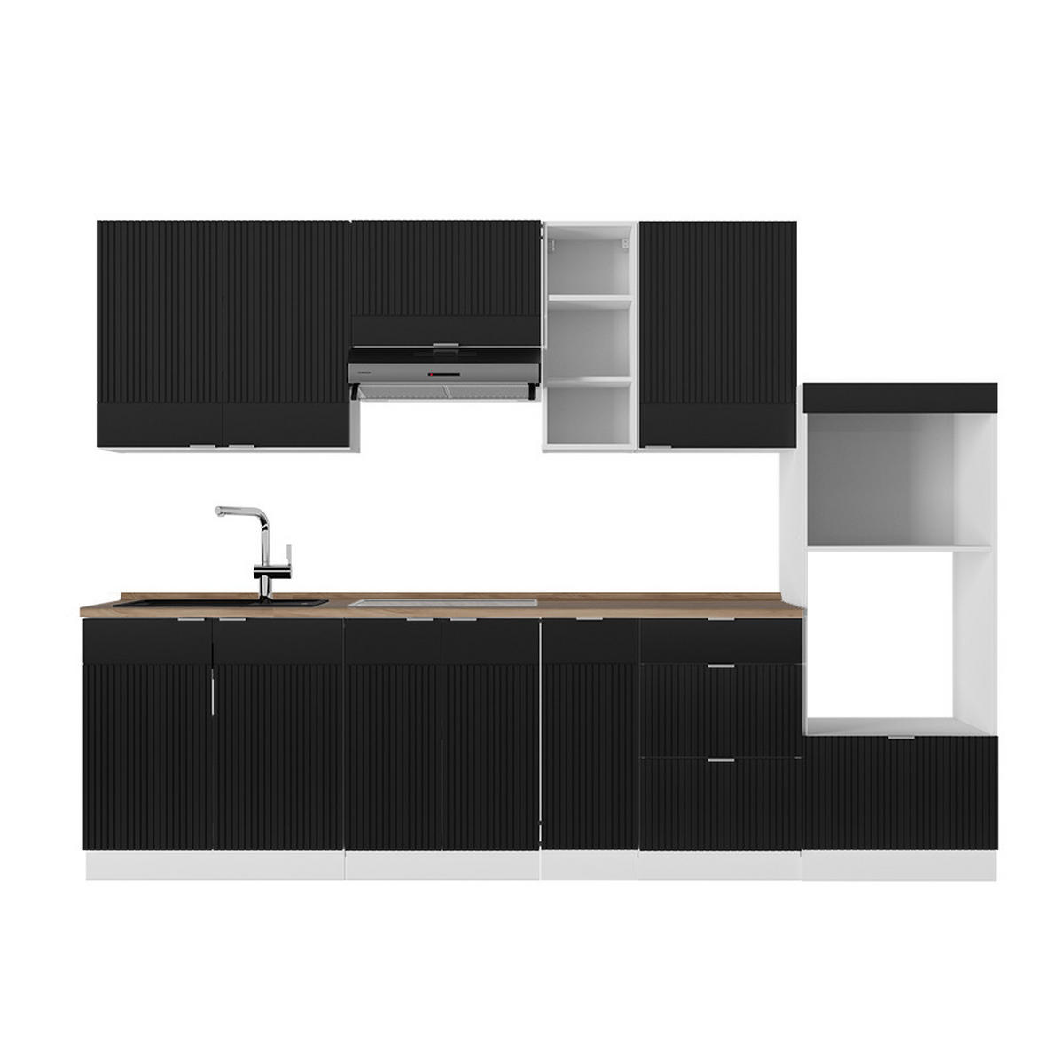 KÜCHENZEILE Fame-Line, Schwarz gestreift/Weiß, 280 cm, AP Eiche - Schwarz/Weiß, Holzwerkstoff (280/81.6/60cm) - Vicco