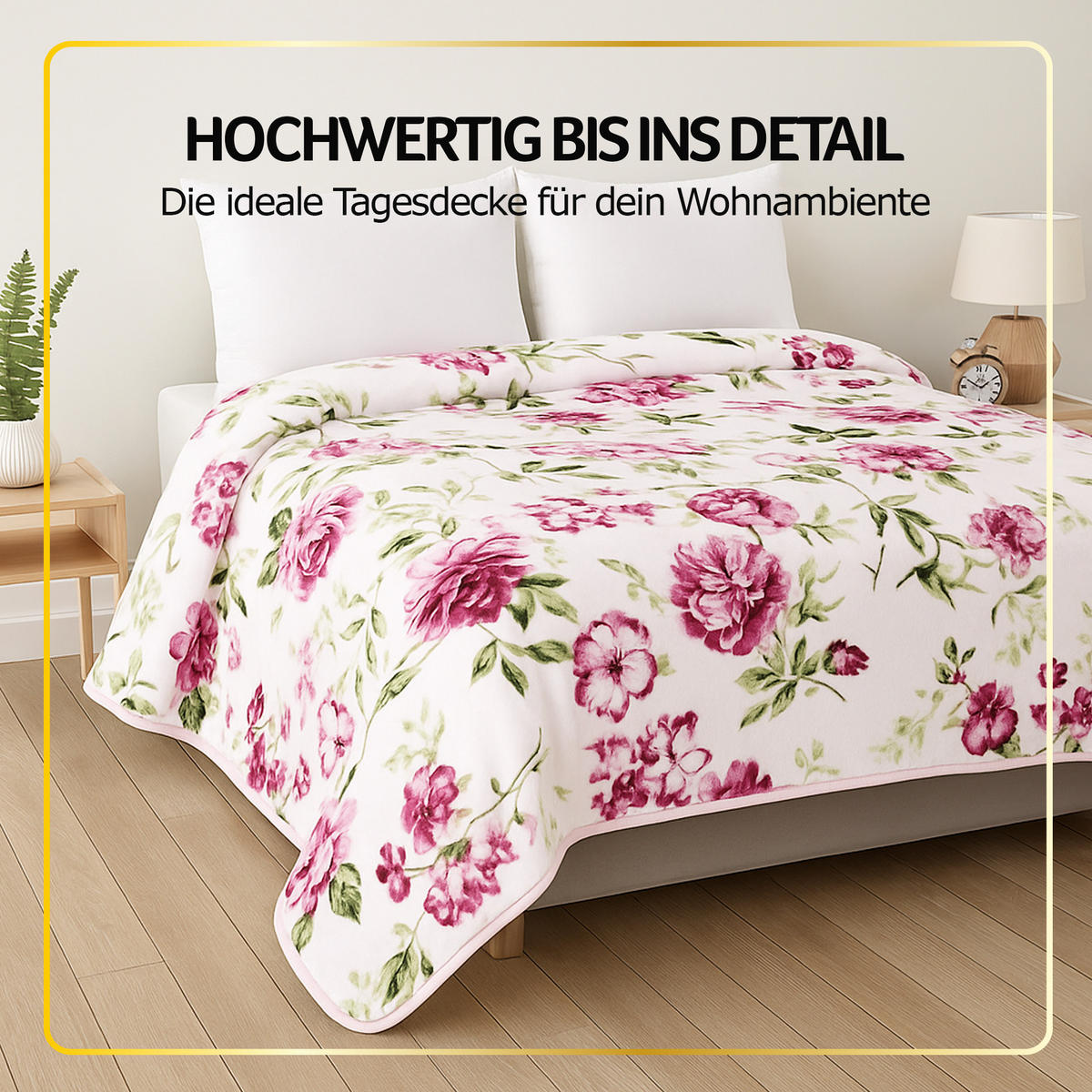 KUSCHELDECKE XXL 240x200 cm Rosen-Motiv Beige - Beige, Textil (200/240cm) - Bestlivings