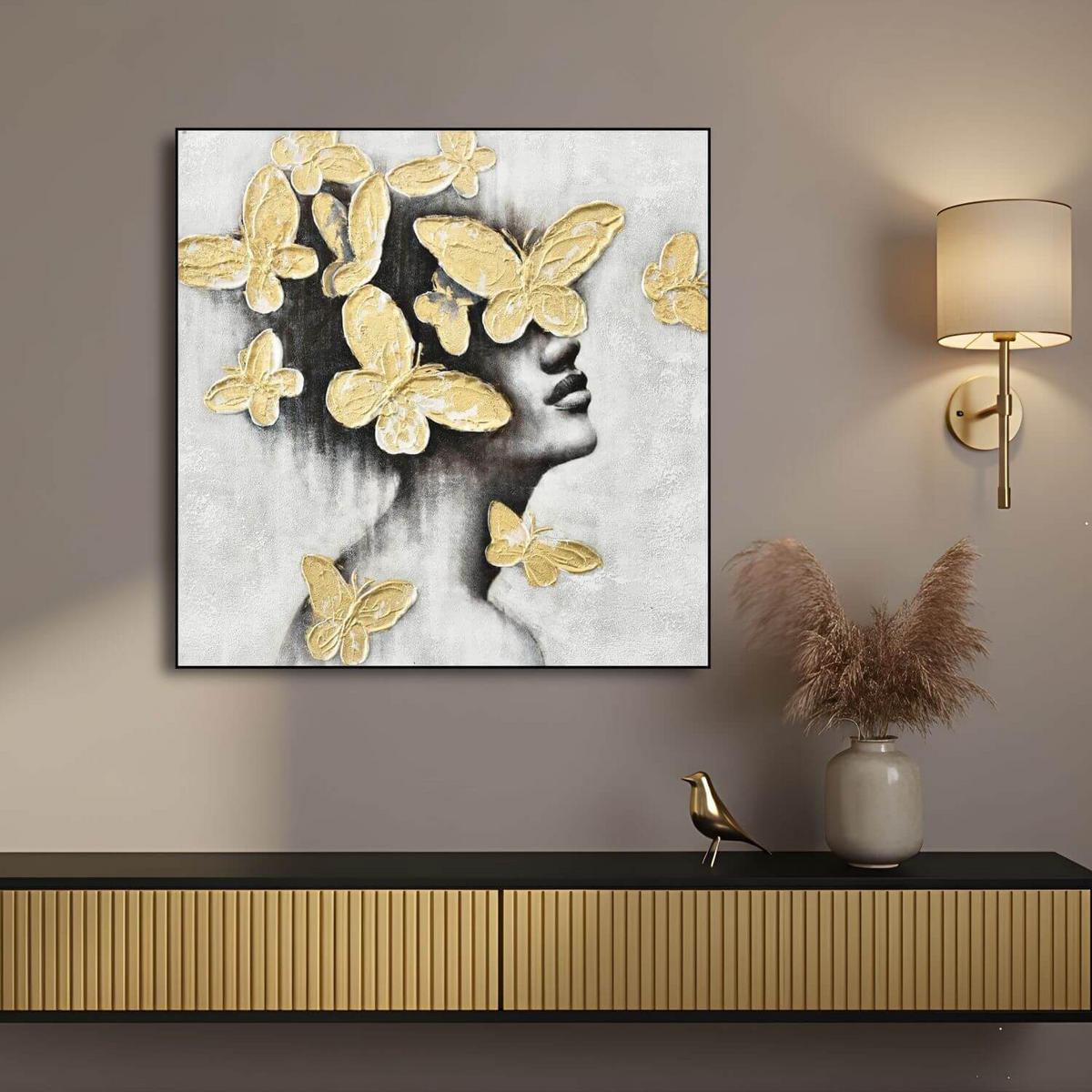 ACRYLBILD HANDGEMALT 60/60 cm - Goldfarben/Grau, Holz/Textil (60/60cm) - KUNSTLOFT