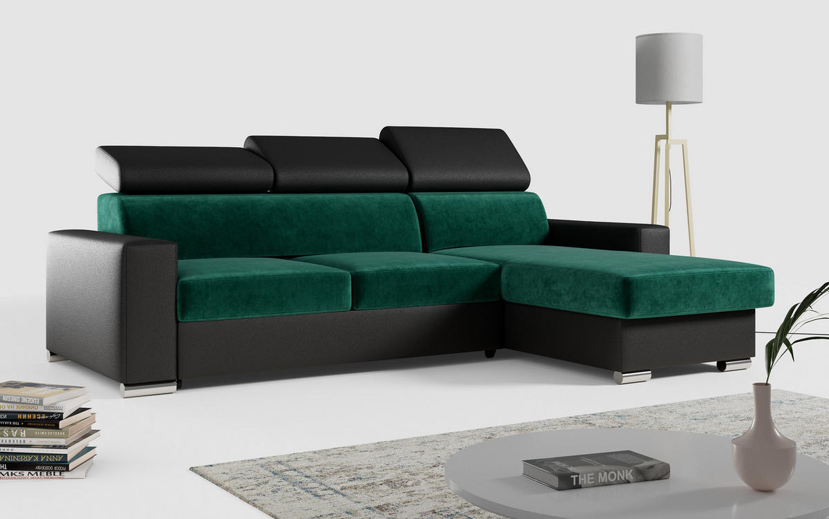 ECKSOFA FOX-L Dunkelgrün/Schwarz - Dunkelgrün/Silberfarben, Kunststoff/Textil (242/168cm) - MKS