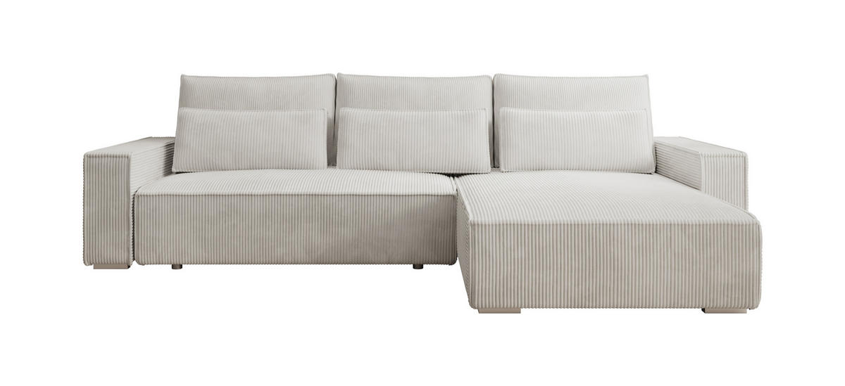 ECKSOFA Alice mit Bettkasten und Schlaffunktion, Cordstoff in L-Form - Creme, Textil (289/184cm)