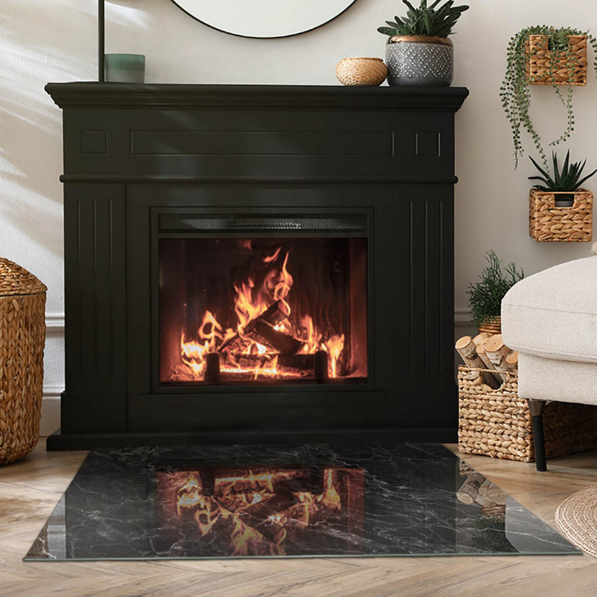 GLASPLATTE für Kamin 100x70 cm Schwarz - Schwarz, Glas (100/70/0.4cm) - ArtPrintCave