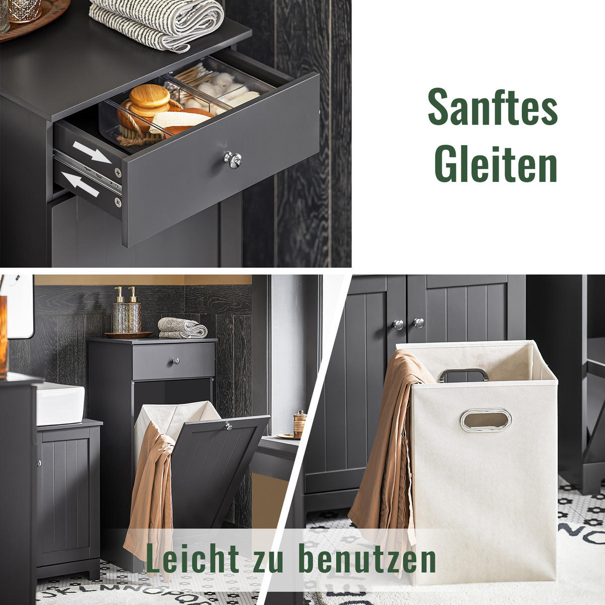 WÄSCHESCHRANK Weiß - Grau, Holzwerkstoff (40/90/38cm) - SoBuy