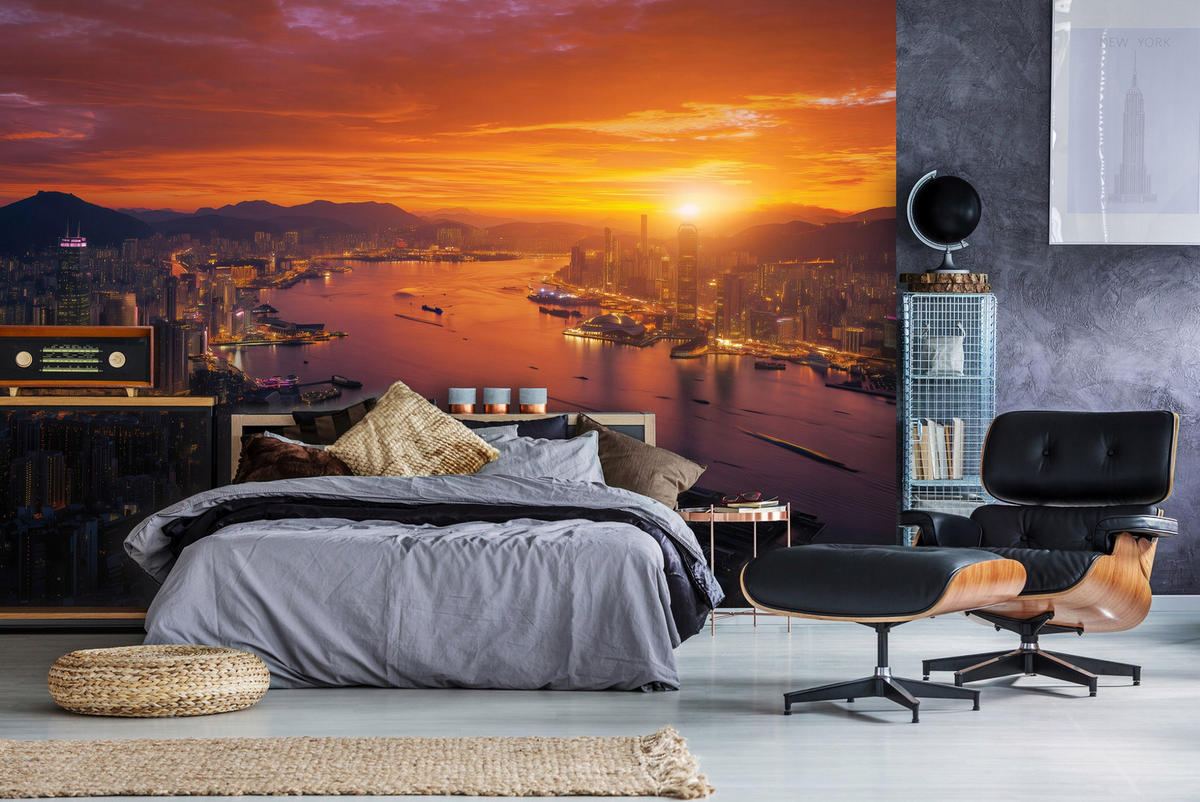 FOTOTAPETE Stadt Nachts Orange 200x140 cm - Multicolor, Papier (200/140cm) - Wallarena