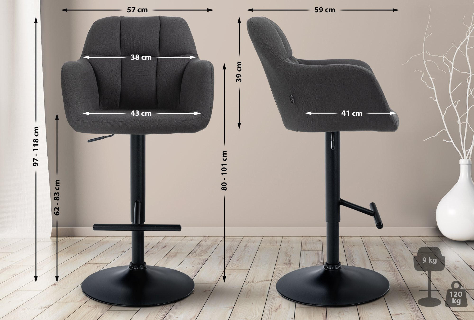 Thumbnail - CLP Barhocker, Schwarz, Textil, 57x97x59 cm, Esszimmer, Barmöbel, Barhocker