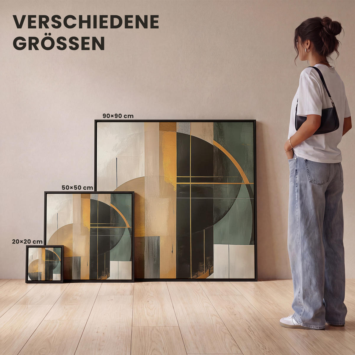 LEINWAND Bilder mit Rahmen - Abstrakt - Gold - Bronze - Grün - Formen - Modern - 20x20 - Multicolor, Textil (20/20cm) - MuchoWow