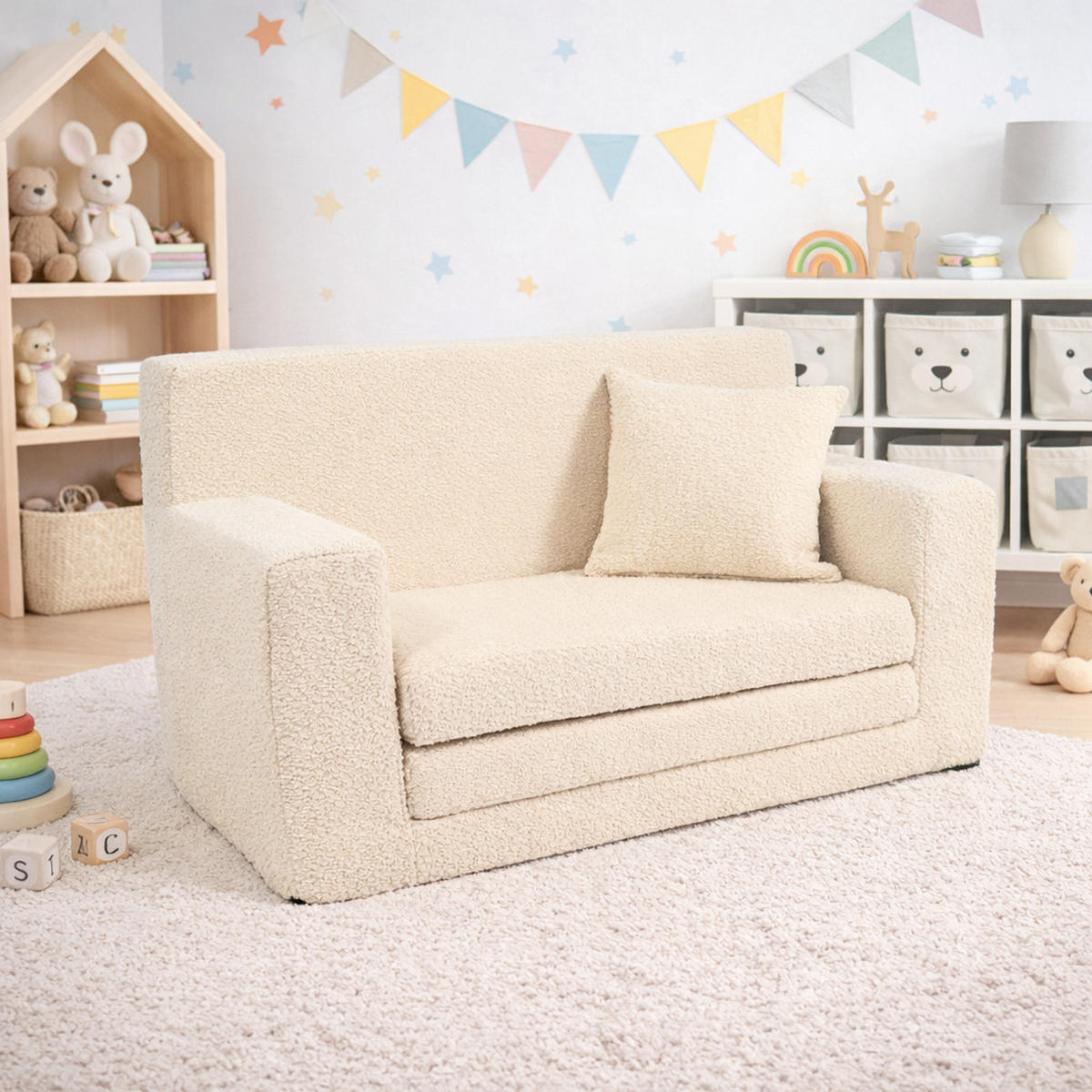 KINDERSOFA David – Stilvoller Komfort für das Kinderzimmer - In den Trendfarben - Beige, Textil (83/47/43cm) - Fortisline