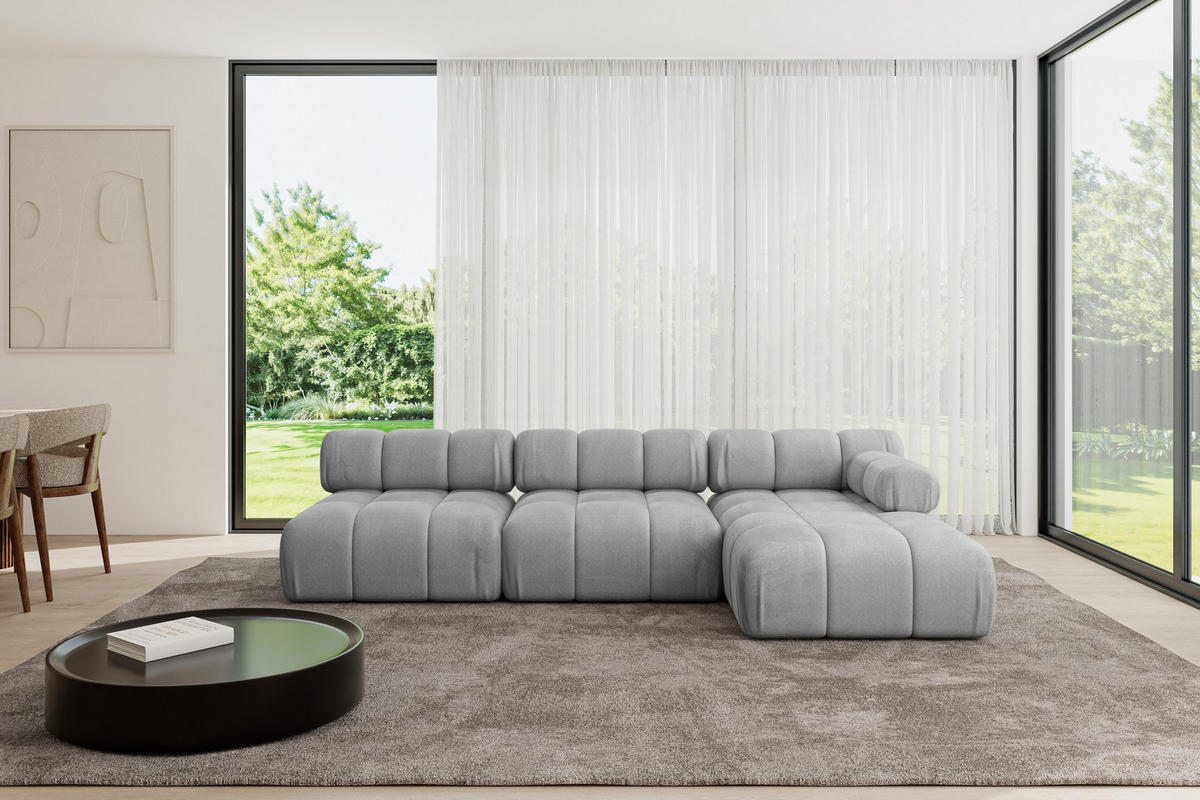 ECKSOFA modulares Sofa Razon-L2 - 285x160x70 cm Hellgrau Velours - Hellgrau, Holzwerkstoff/Textil (285/160cm) - ALTDECOR