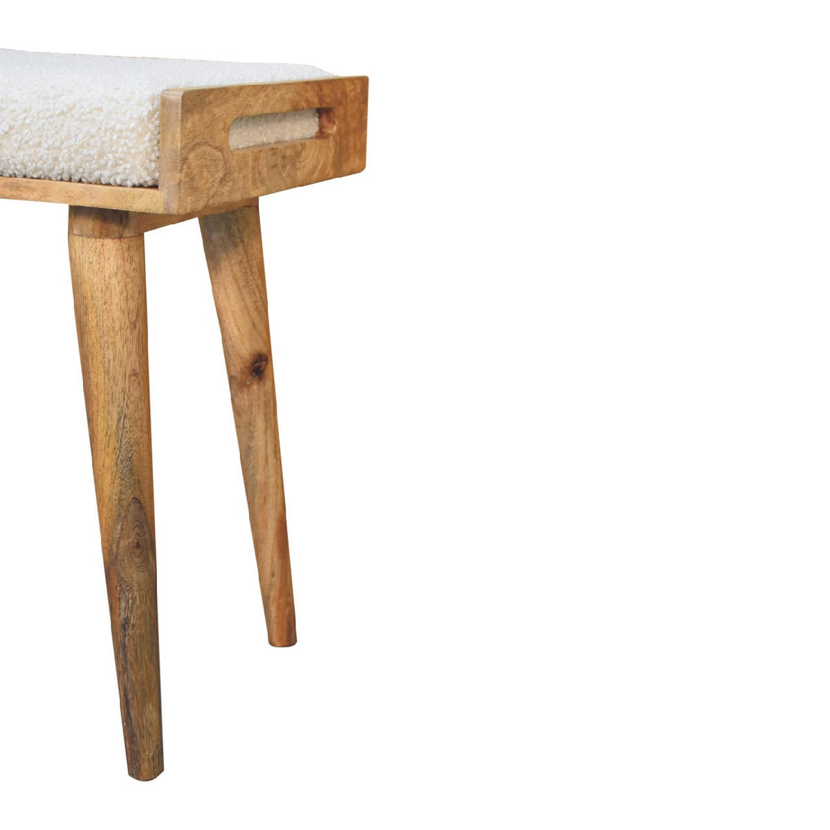 FUSSHOCKER Bouclé Creme Tablett-Stil, Nordische Beine - Beige, Holz (50/52/35cm) - Artisan Furniture