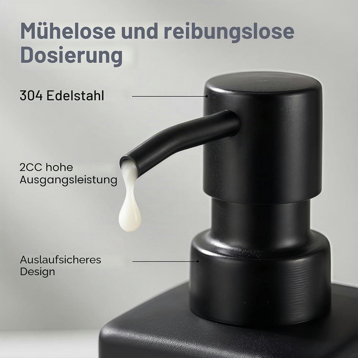 SEIFENSPENDER Glas Schwarz matt mit Edelstahl Pumpe 350ml - Schwarz, Glas (9/18/9cm)