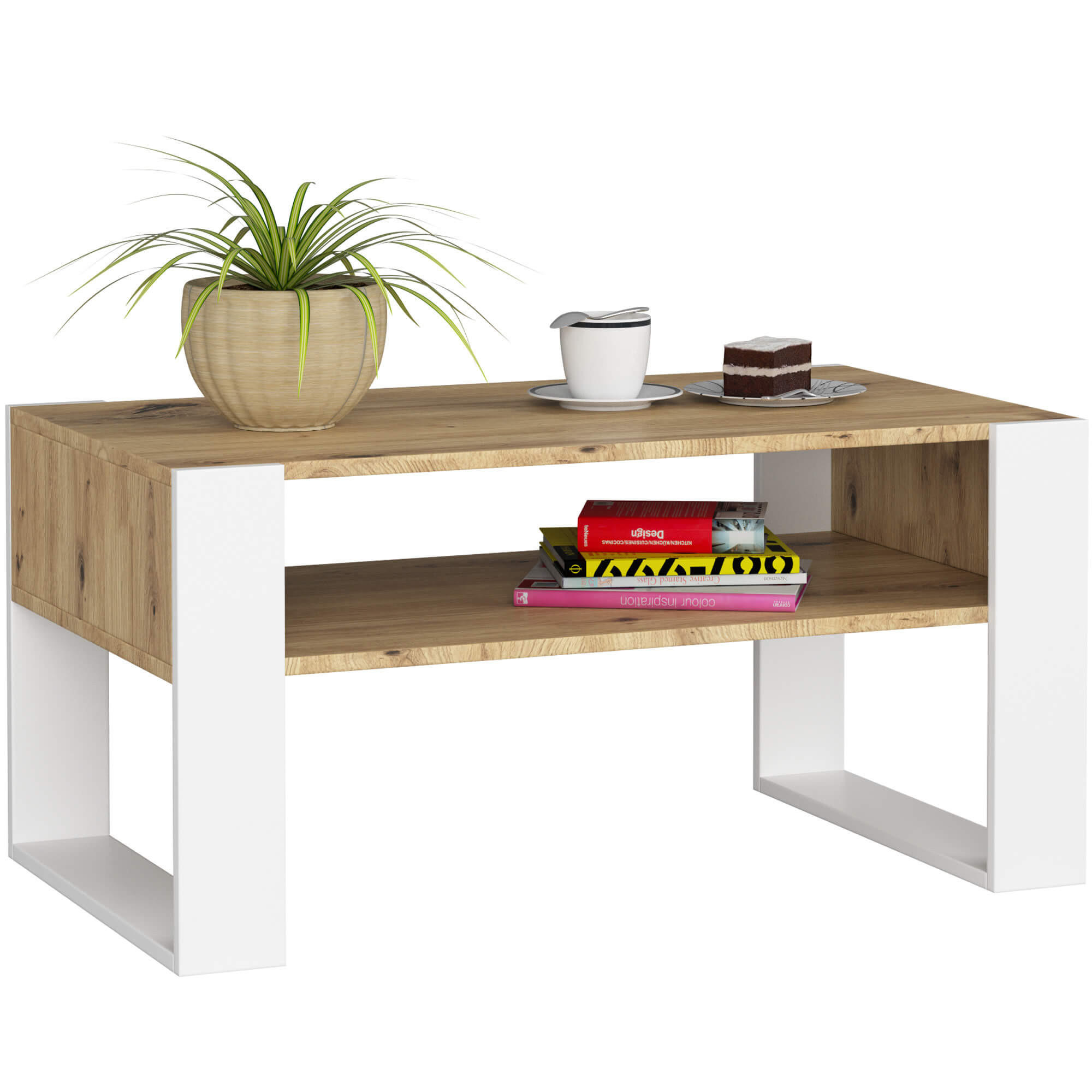 Akord Couchtisch Eiche Artisan, Weiß 92x45x53 cm